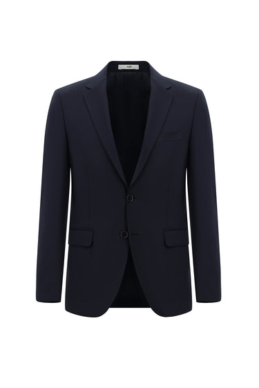 Koyu Lacivert Slim Fit Dar Kesim Yünlü Klasik Takım Elbise