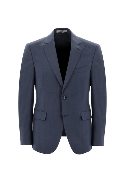 Orta Lacivert 7 Drop Slim Fit Dar Kesim Yünlü Takım Elbise