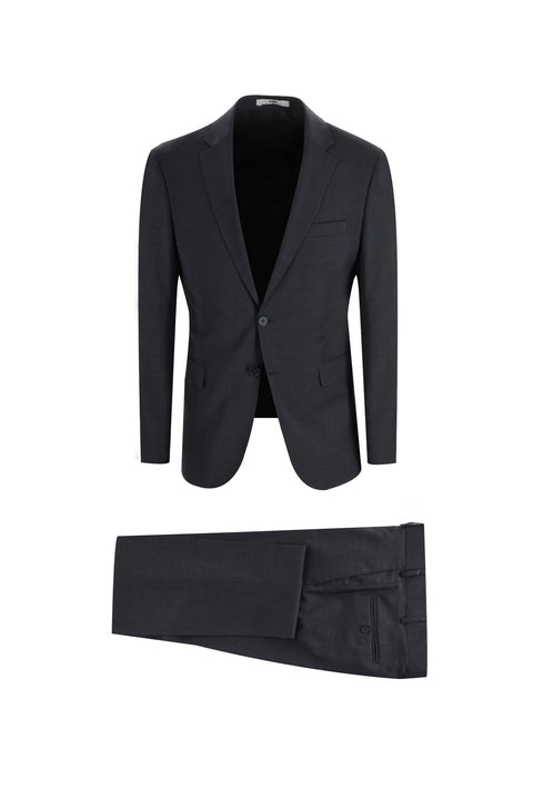 Koyu Füme 7 Drop Slim Fit Dar Kesim Yünlü Takım Elbise