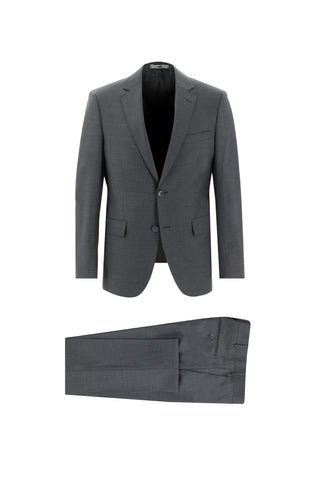 Orta Füme 7 Drop Slim Fit Dar Kesim Yünlü Takım Elbise