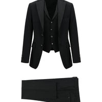 Siyah Slim Fit Dar Kesim Mono Yaka Yelekli Smokin & Damatlık