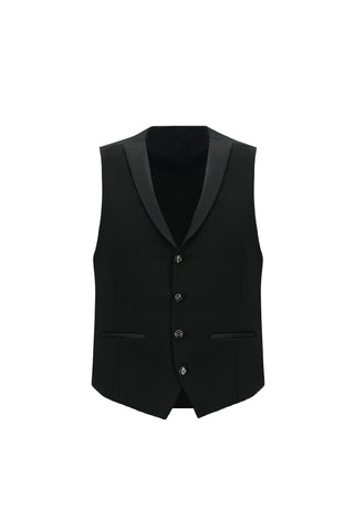 Siyah 7 Drop Slim Fit Dar Kesim Mono Yaka Yelekli Smokin & Damatlık