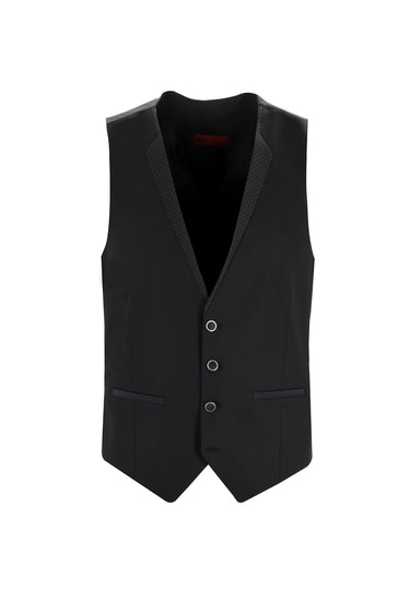 Siyah Slim Fit Dar Kesim Mono Yaka Yelekli Smokin & Damatlık