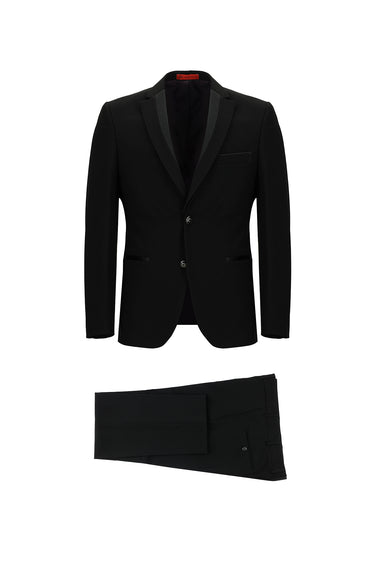 Siyah Slim Fit Dar Kesim Mono Yaka Smokin & Damatlık