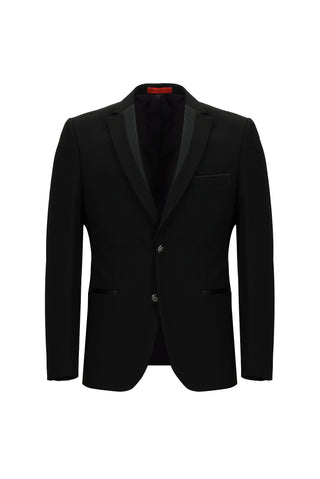 Siyah 7 Drop Slim Fit Dar Kesim Mono Yaka Smokin & Damatlık