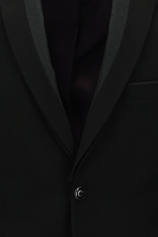 Siyah 7 Drop Slim Fit Dar Kesim Mono Yaka Smokin & Damatlık