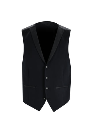 Siyah 7 Drop Slim Fit Dar Kesim Mono Yaka Yelekli Smokin & Damatlık