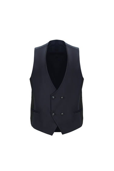 Koyu Lacivert Slim Fit Dar Kesim Şal Yaka Yelekli Smokin & Damatlık