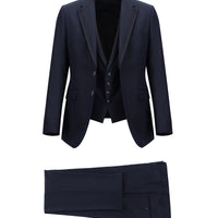 Orta Lacivert Slim Fit Dar Kesim Mono Yaka Yelekli Smokin & Damatlık