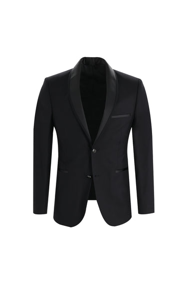 Siyah Slim Fit Dar Kesim Şal Yaka Smokin & Damatlık