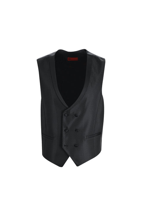 Siyah 7 Drop Slim Fit Dar Kesim Şal Yaka Yelekli Smokin & Damatlık