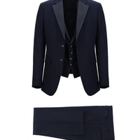 Orta Lacivert Slim Fit Dar Kesim Mono Yaka Yelekli Smokin & Damatlık