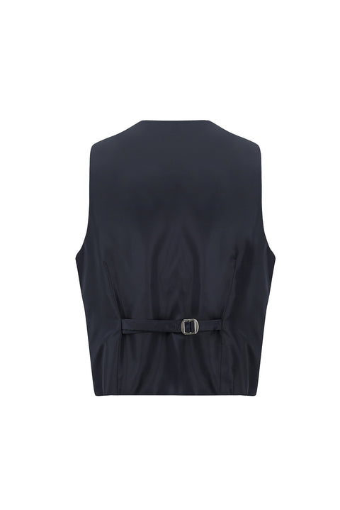 Koyu Lacivert 7 Drop Slim Fit Dar Kesim Şal Yaka Yelekli Smokin & Damatlık