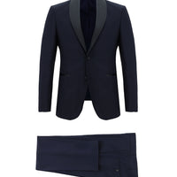 Koyu Lacivert Slim Fit Dar Kesim Şal Yaka Smokin & Damatlık