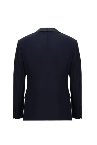 Koyu Lacivert 7 Drop Slim Fit Dar Kesim Şal Yaka Smokin & Damatlık