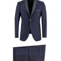 Koyu Lacivert Slim Fit Dar Kesim Şal Yaka Smokin & Damatlık