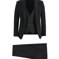 Siyah 7 Drop Slim Fit Dar Kesim Şal Yaka Smokin & Damatlık