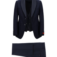 Dark Navy 7 Drop Slim Fit Narrow Cut Shawl Collar Vest Tuxedo & Groom Suit