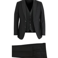 Siyah 7 Drop Slim Fit Dar Kesim Sivri Yaka Yelekli Smokin & Damatlık