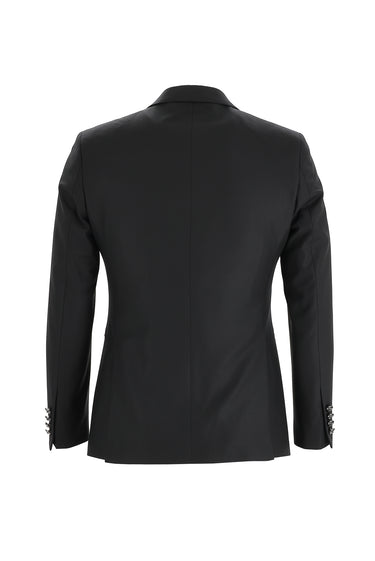 Siyah Slim Fit Dar Kesim Sivri Yaka Yelekli Smokin & Damatlık