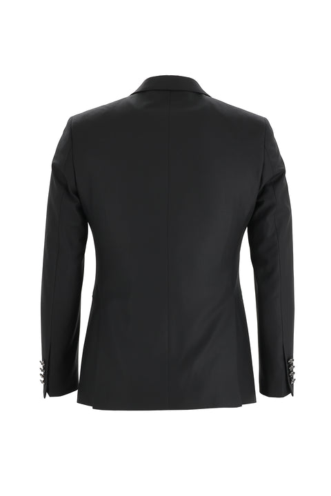 Siyah 7 Drop Slim Fit Dar Kesim Sivri Yaka Yelekli Smokin & Damatlık
