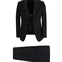 Black 7 Drop Slim Fit Narrow Cut Pointed Collar Vest Tuxedo & Groom Suit