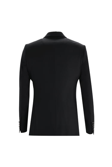 Siyah Slim Fit Dar Kesim Sivri Yaka Yelekli Smokin & Damatlık
