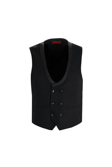 Siyah Slim Fit Dar Kesim Sivri Yaka Yelekli Smokin & Damatlık