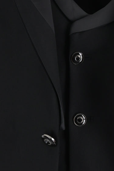 Siyah Slim Fit Dar Kesim Sivri Yaka Yelekli Smokin & Damatlık