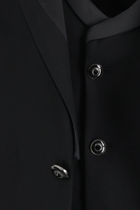 Black 7 Drop Slim Fit Narrow Cut Pointed Collar Vest Tuxedo & Groom Suit