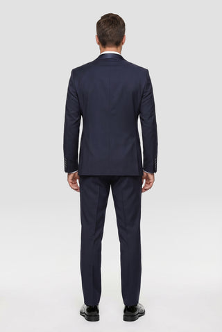 Koyu Lacivert 7 Drop Slim Fit Dar Kesim Sivri Yaka Yelekli Smokin & Damatlık