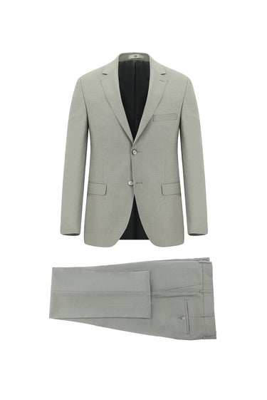 Açık Bej Slim Fit Dar Kesim Desenli Klasik Takım Elbise
