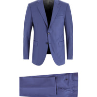 Koyu Mavi 7 Drop Slim Fit Dar Kesim Yünlü Desenli Takım Elbise