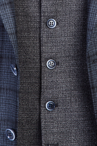 Koyu Lacivert Slim Fit Dar Kesim Yelekli Desenli Kombinli Takım Elbise