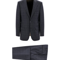 Dark Gray 4-Drop Relaxed Fit Wool Plaid Suit