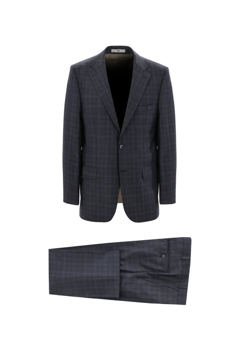 Dark Gray 4-Drop Relaxed Fit Wool Plaid Suit