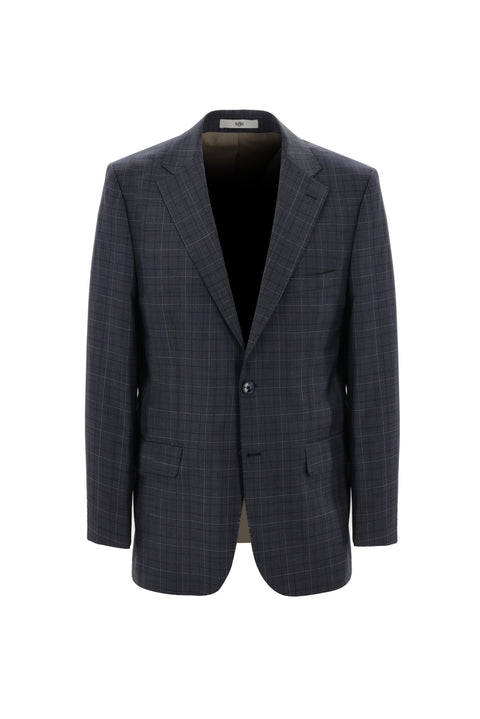 Dark Gray 4-Drop Relaxed Fit Wool Plaid Suit