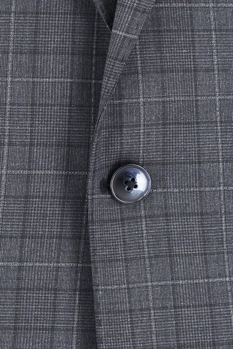 Dark Gray 4-Drop Relaxed Fit Wool Plaid Suit