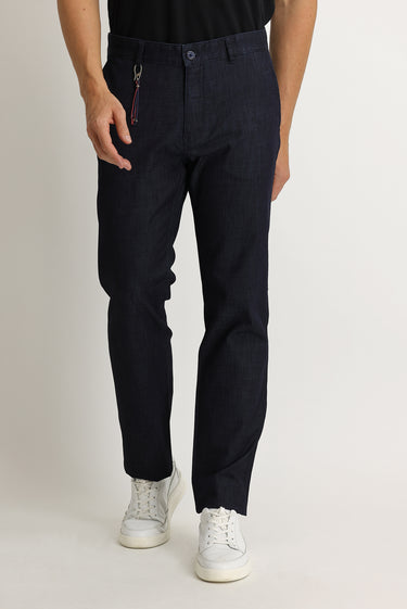 Orta Lacivert Relaxed Fit Rahat Kesim Likralı Denim Look Pantolon