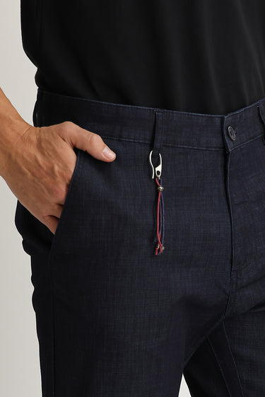 Orta Lacivert Regular Fit Likralı Denim Look Pantolon