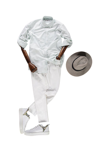 Beyaz Relaxed Fit Rahat Kesim Likralı Kanvas / Chino Pantolon