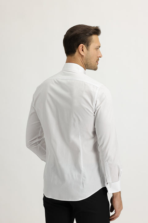 Beyaz Uzun Kol Ata Yaka Slim Fit Dar Kesim Pamuk Gömlek