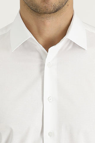 Beyaz Uzun Kol Slim Fit Dar Kesim Manşetli Pamuk Gömlek