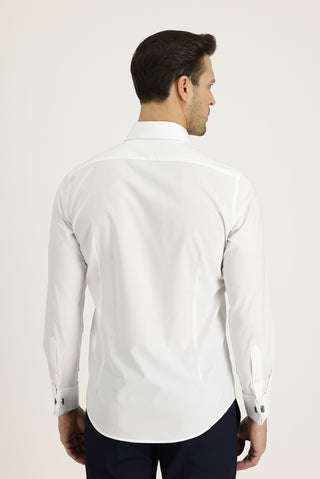 Beyaz Uzun Kol Slim Fit Dar Kesim Manşetli Pamuk Gömlek