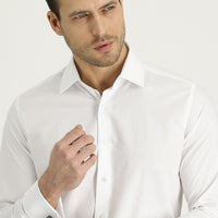 Beyaz Uzun Kol Slim Fit Dar Kesim Manşetli Pamuk Gömlek