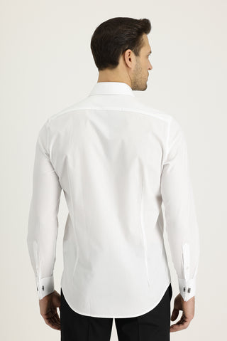 Beyaz Uzun Kol Slim Fit Dar Kesim Manşetli Pamuk Gömlek