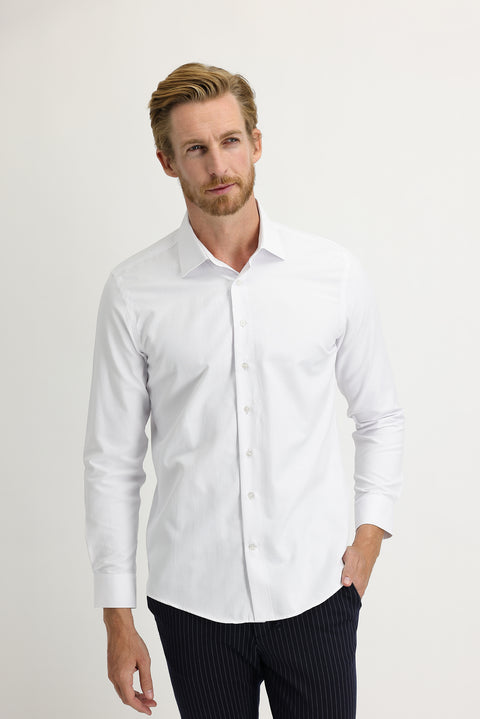Beyaz Uzun Kol Slim Fit Dar Kesim Desenli Gömlek