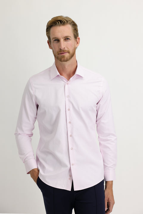 Toz Pembe Uzun Kol Slim Fit Dar Kesim Desenli Pamuklu Gömlek