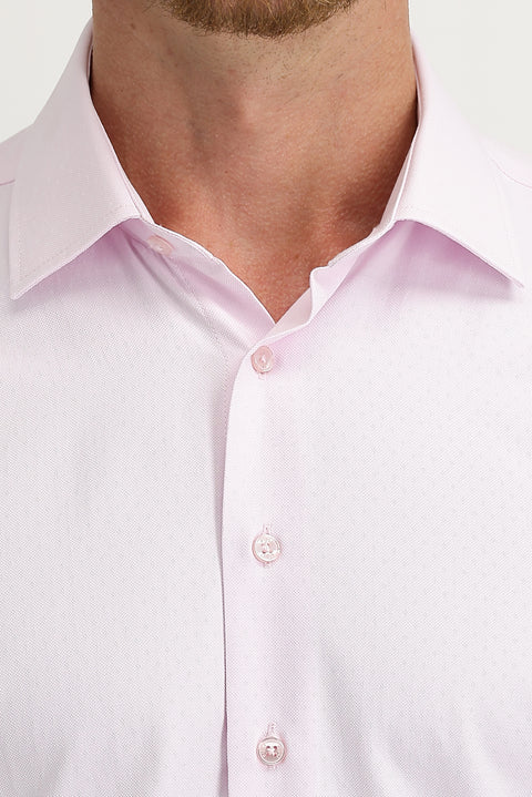 Toz Pembe Uzun Kol Slim Fit Dar Kesim Desenli Pamuklu Gömlek