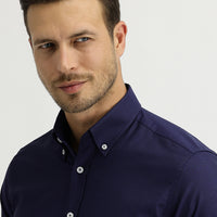 Orta Lacivert Uzun Kol Slim Fit Dar Kesim Oxford Gömlek